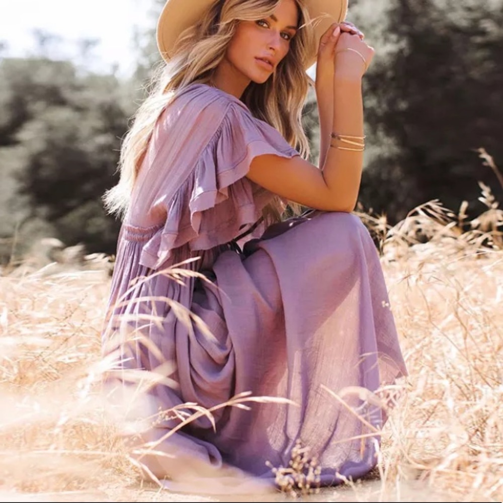 SOLD OUT Lavender Gauze Boho Button Maxi Dress - Picture 6 of 6